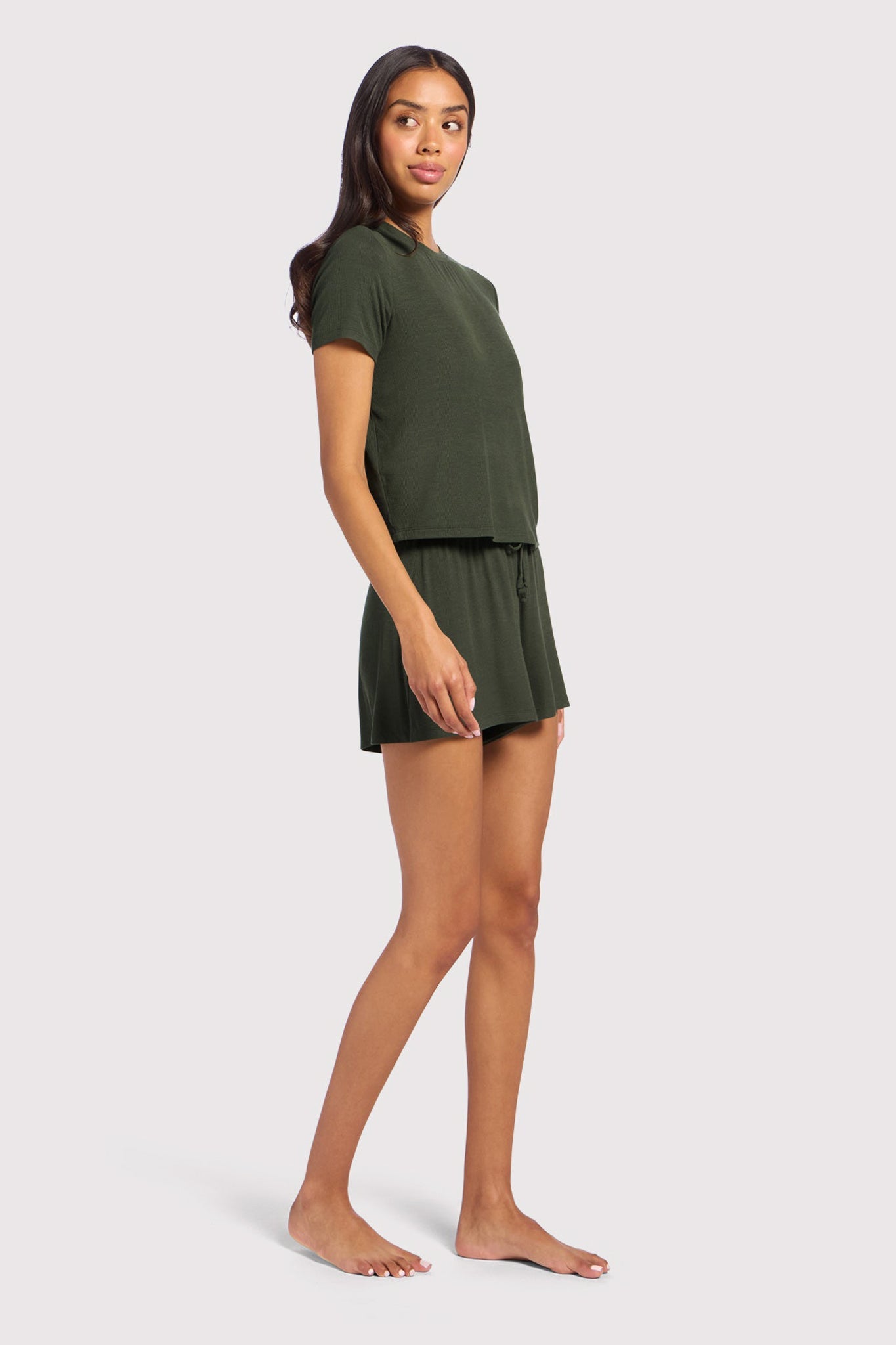 Ribbed Pajama Short Set | Darkest Olive