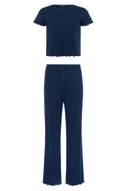 Pointelle Pajama Pant Set | Navy