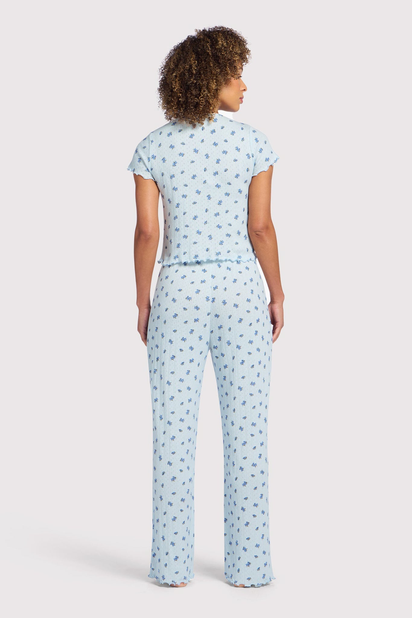 Pointelle Pajama Pant Set | Ditsy Blue