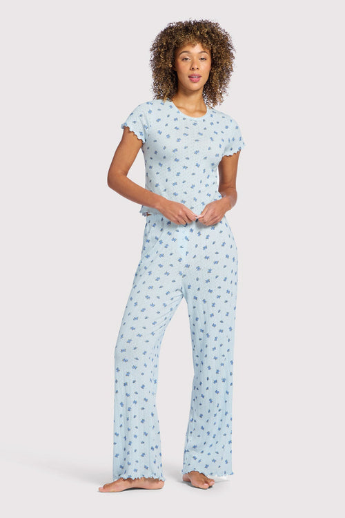 Pointelle Pajama Pant Set | Ditsy Blue