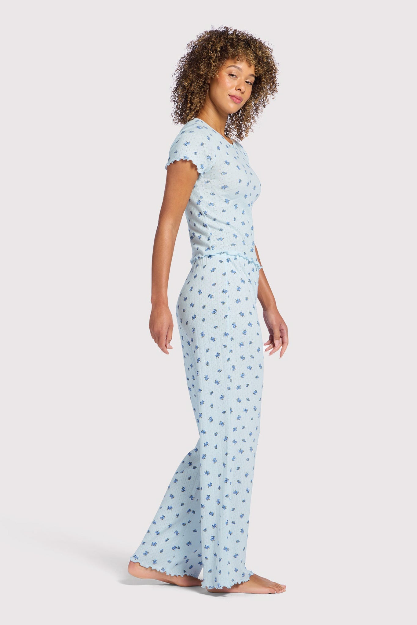 Pointelle Pajama Pant Set | Ditsy Blue