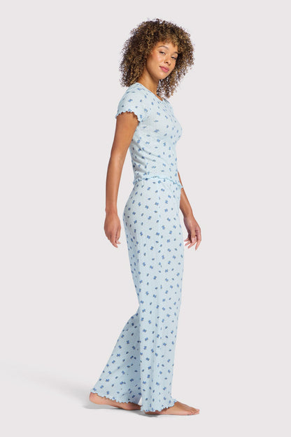 Pointelle Pajama Pant Set | Ditsy Blue