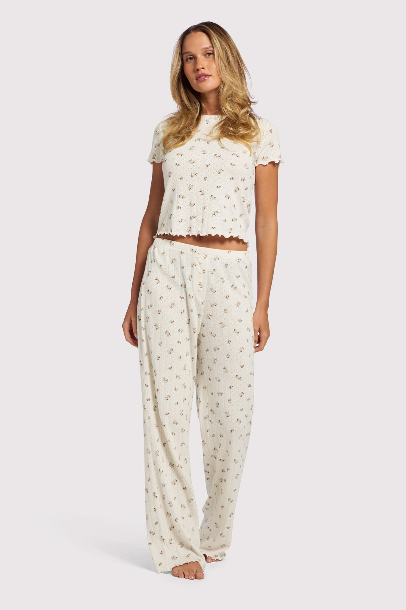 Pointelle Pajama Pant Set | Ditsy Pearl