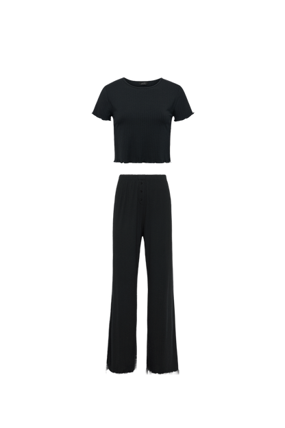 Mini Rib Pajama Set | Black