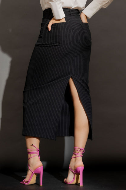 Black Stripe Belted Skirt Black Stripe