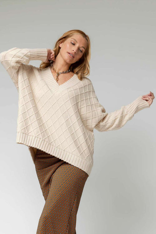 Champagne Diamond V Neck Jumper