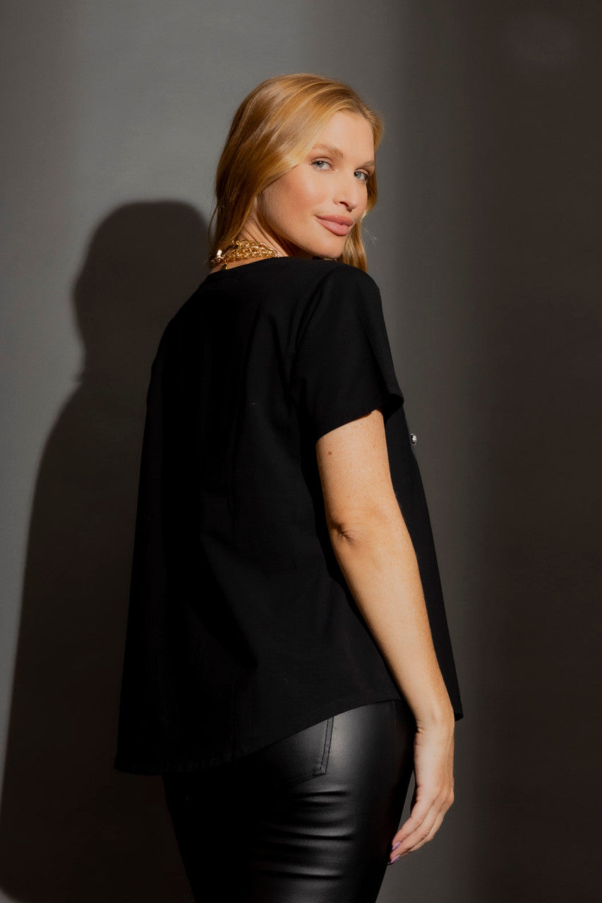Black Gem Bustier V-Neck T-Shirt