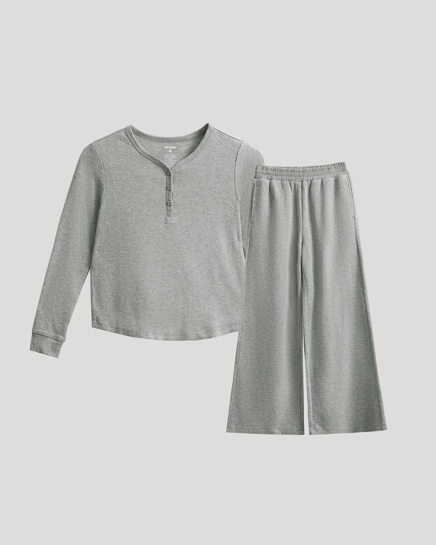 Girls Heather Gray Waffle Long Sleeve Henley & Waffle Leg Pants 2-Pack