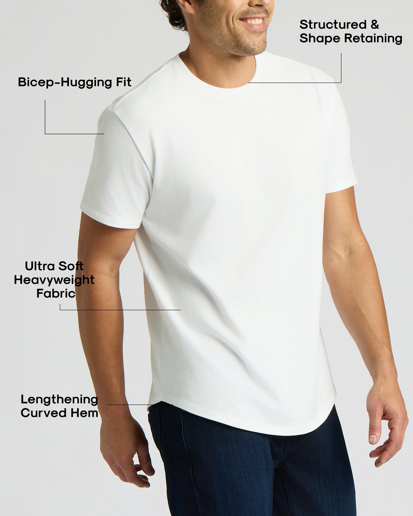 White Heavyweight Curved Hem Crew