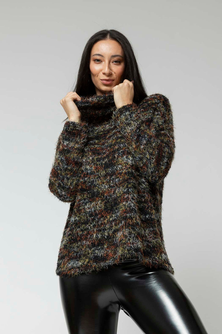 Black Speckle Fluffy Roll Neck Jumper