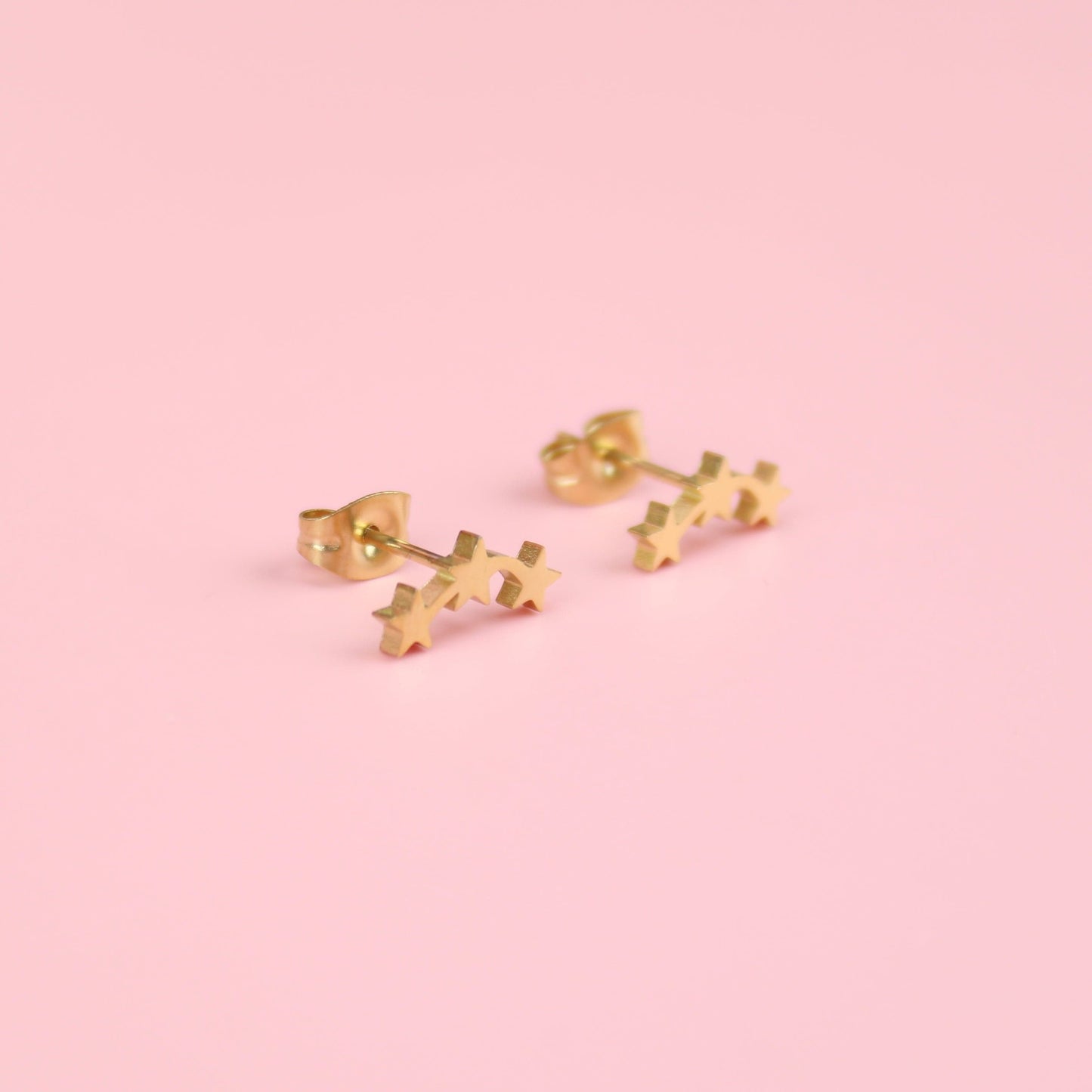 Triple Curved Star Stud Earrings (Gold Plated)