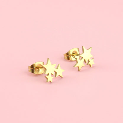 Triple Star Stud Earrings - Gold Plated