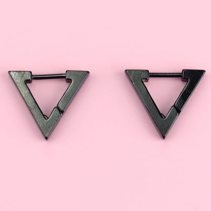 Triangle Huggie Hoop Earrings (Black)