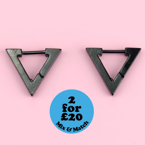 Triangle Huggie Hoop Earrings (Black)