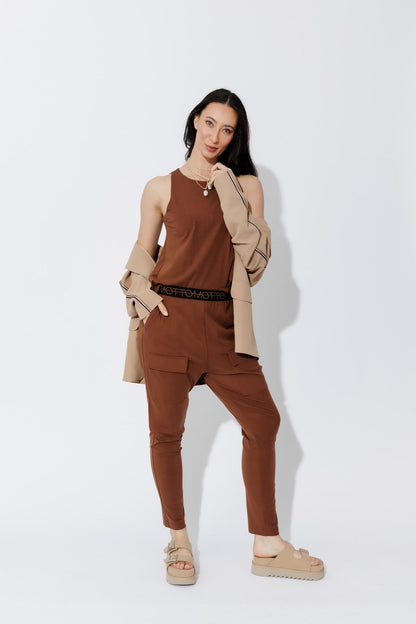 Brown Tencel Pull On Cargo Pant