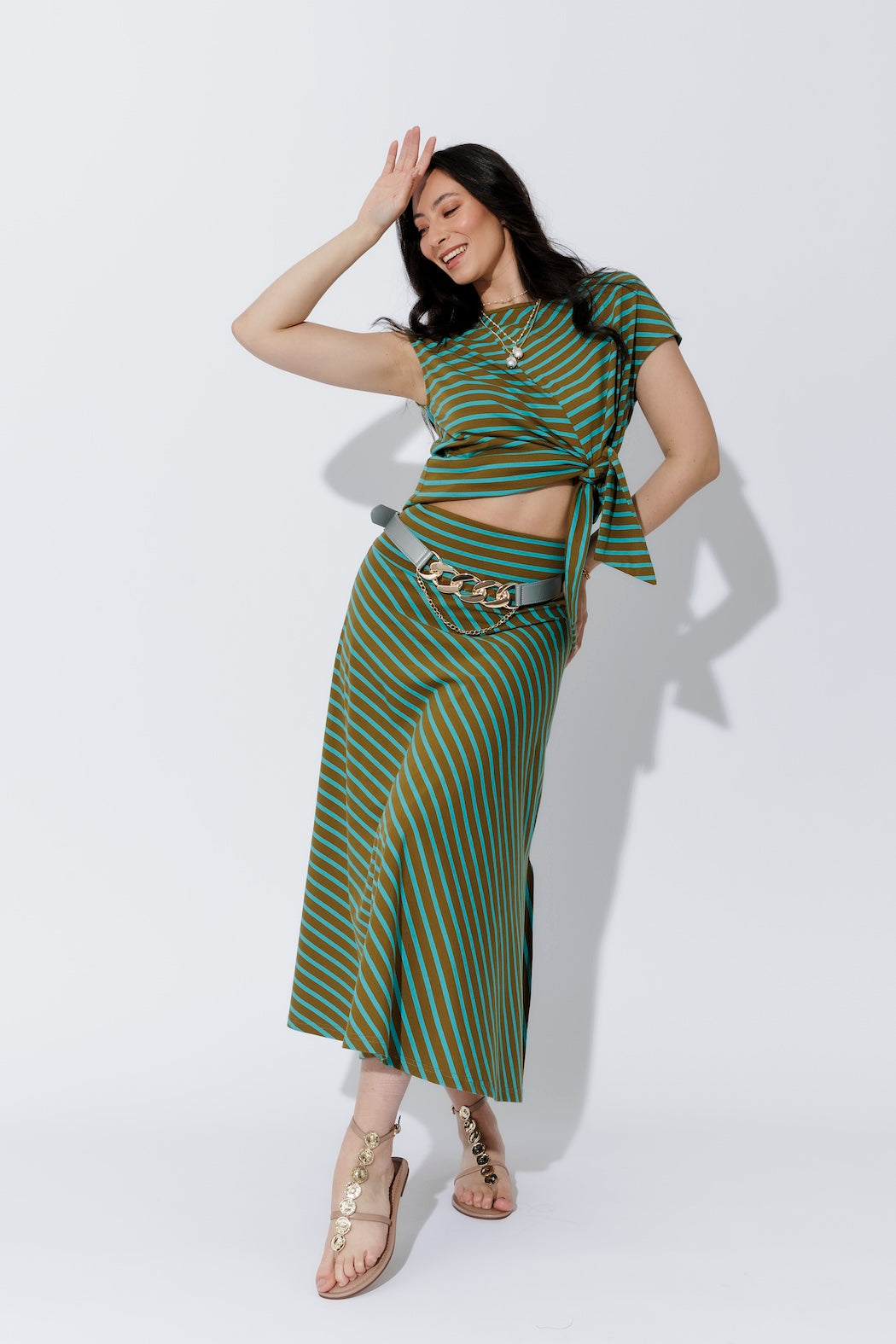 Aqua/Khaki Stripe Harlow Top