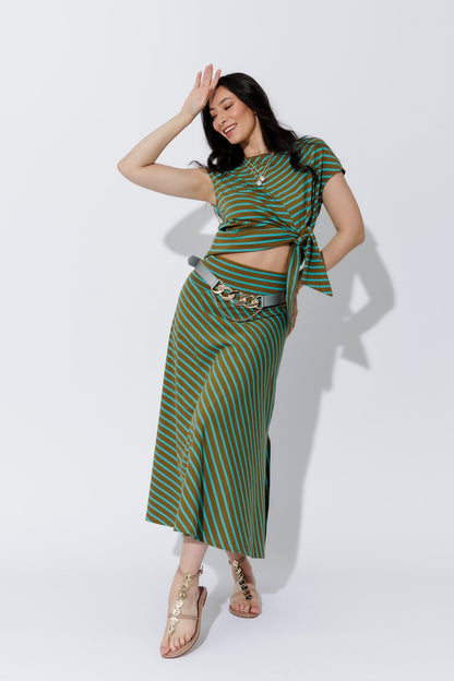 Aqua/Khaki Stripe Harlow Top
