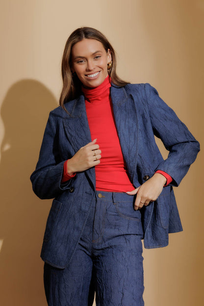 Blue Embossed Denim Blazer