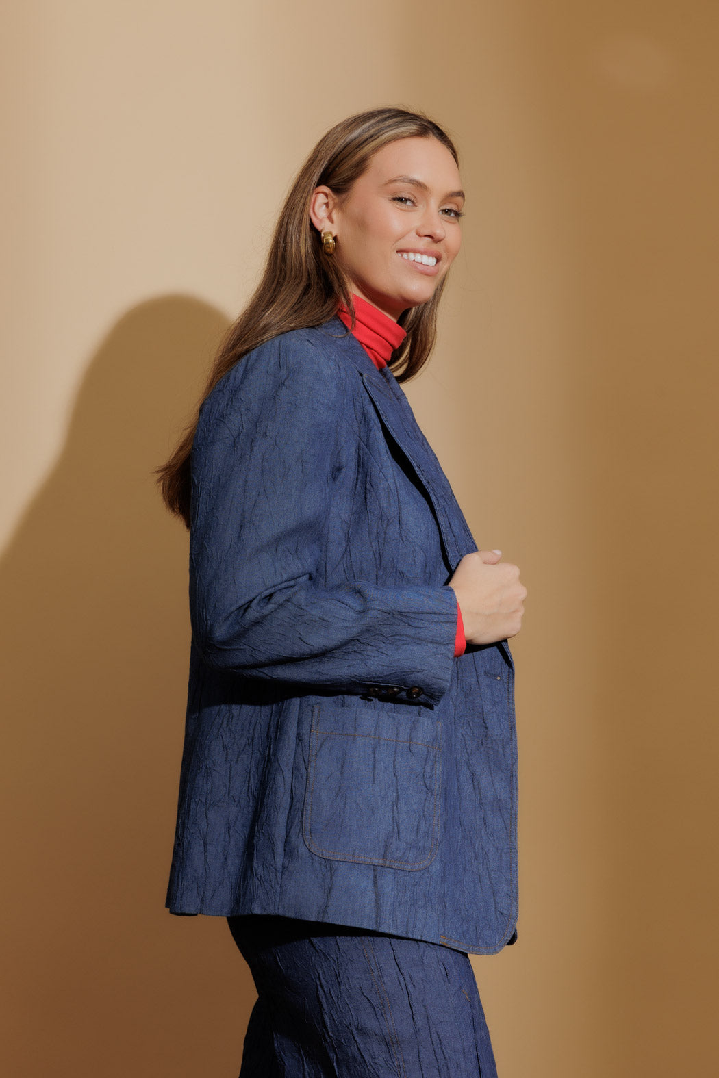 Blue Embossed Denim Blazer