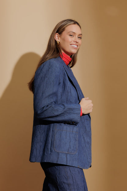 Blue Embossed Denim Blazer