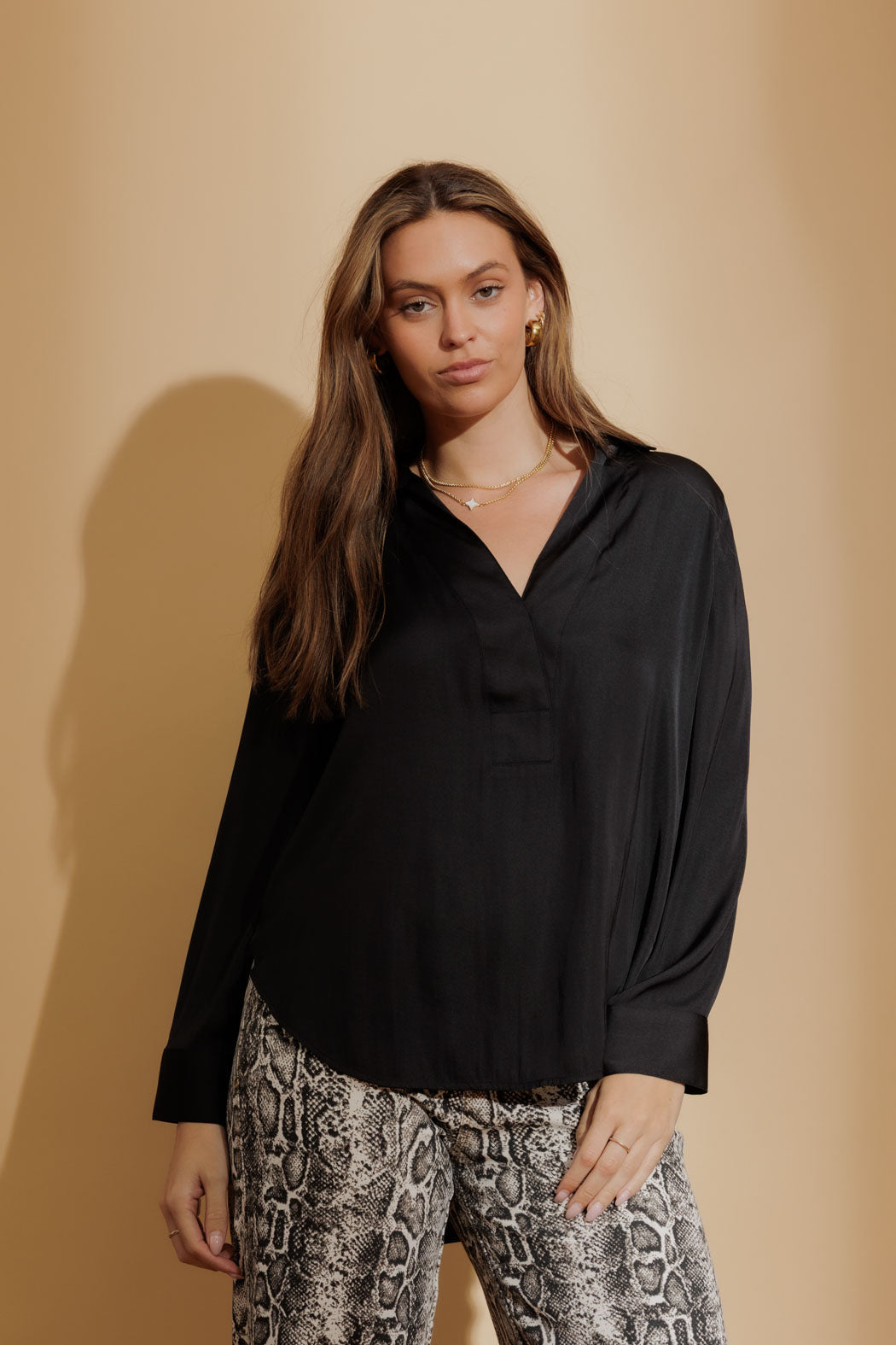 Black Silky Brit Blogger Shirt
