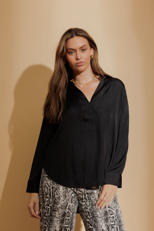 Black Silky Brit Blogger Shirt