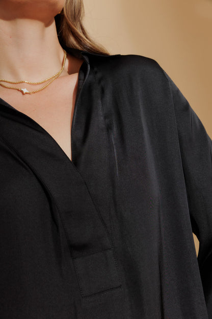 Black Silky Brit Blogger Shirt