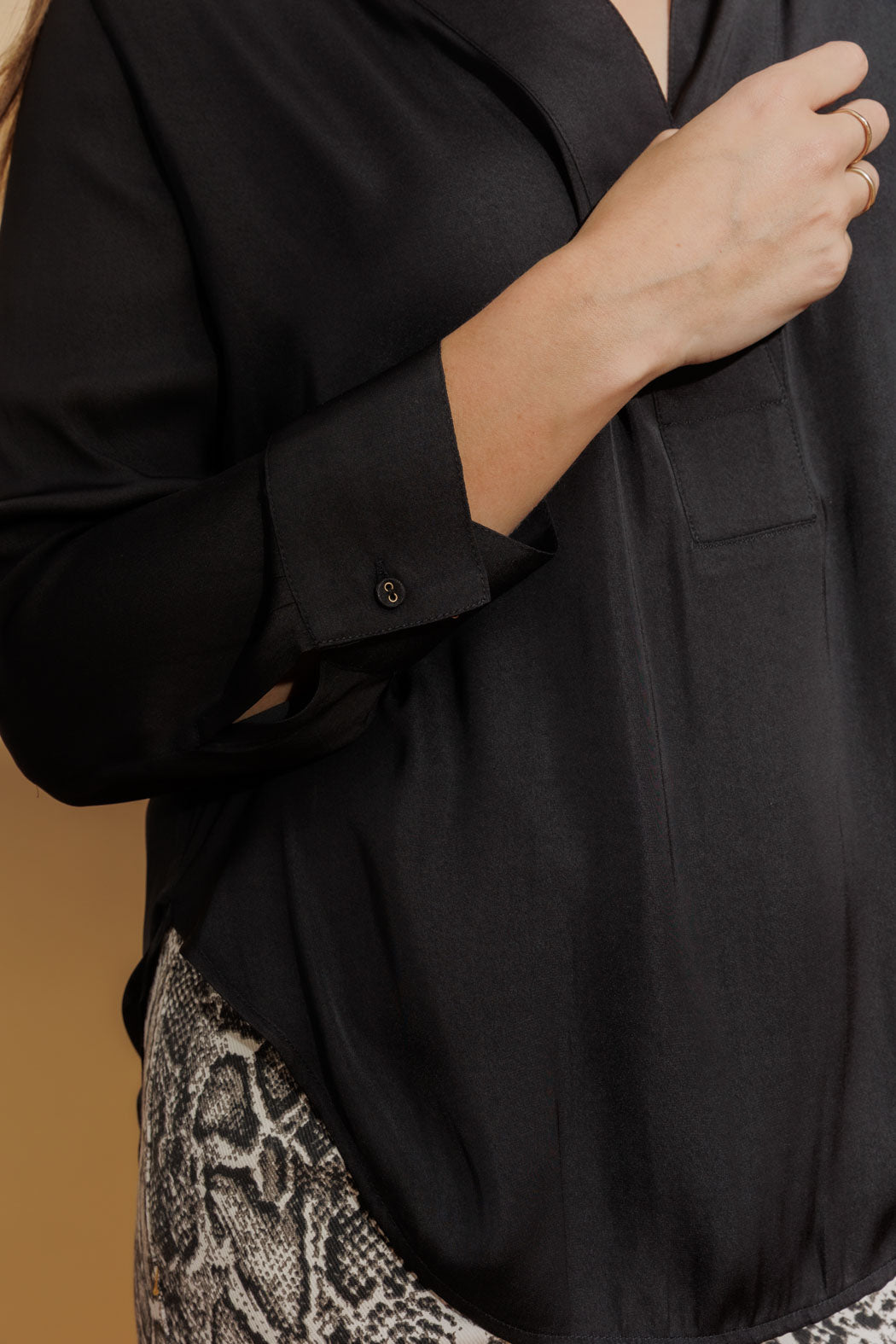 Black Silky Brit Blogger Shirt