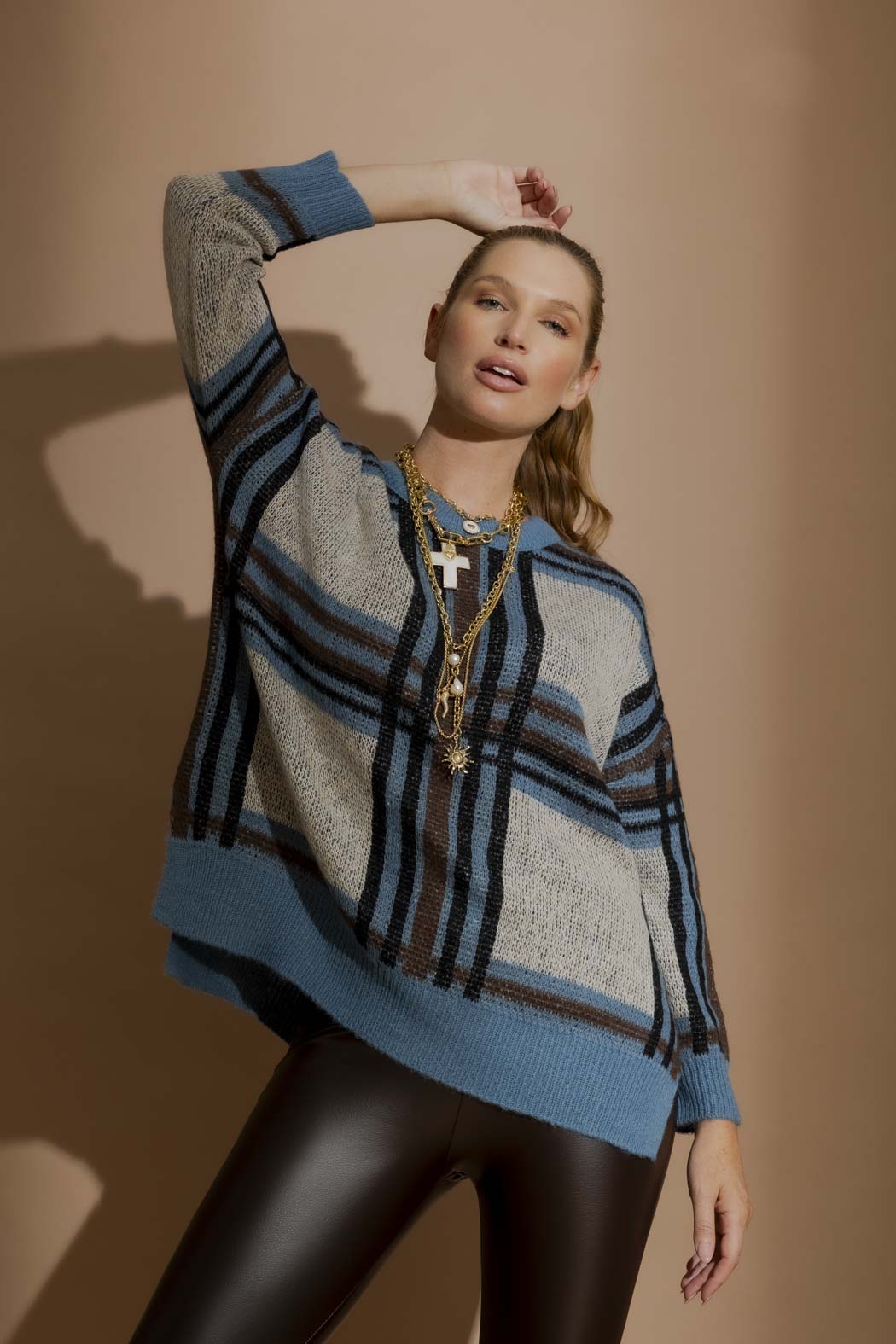 Blue Check Jaquard Jumper Blue S