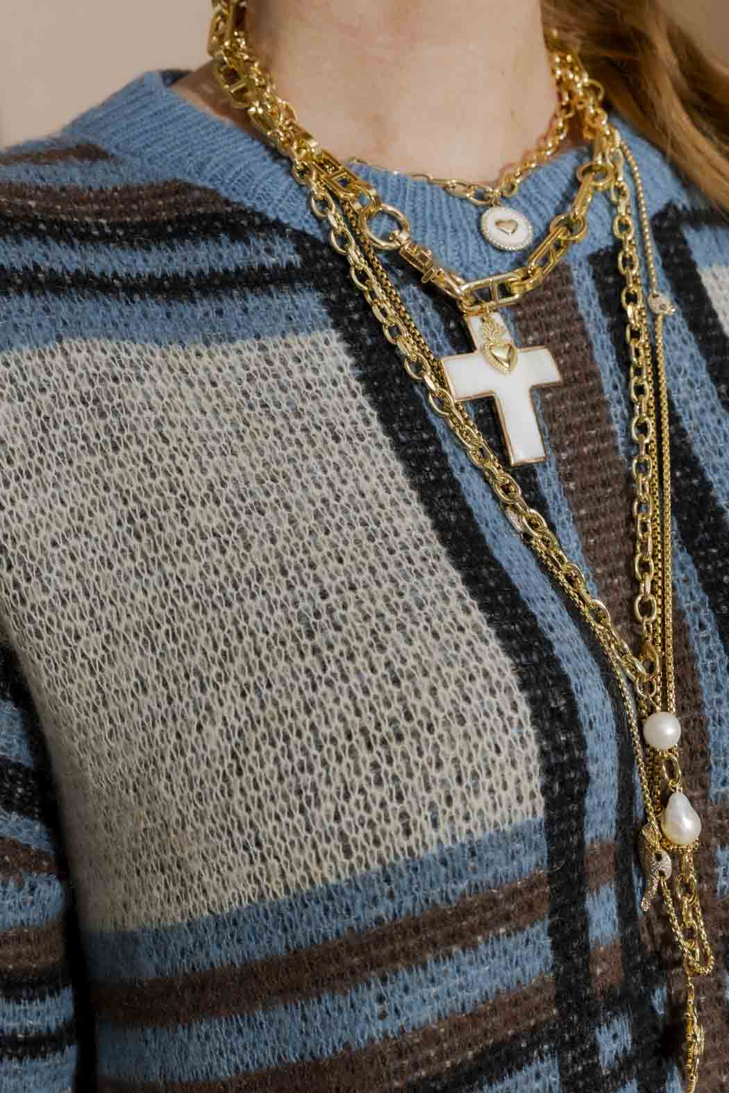 Blue Check Jaquard Jumper Blue S