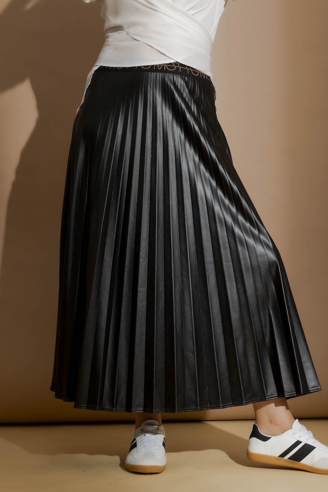 Black Croc Coated Pleat Skirt