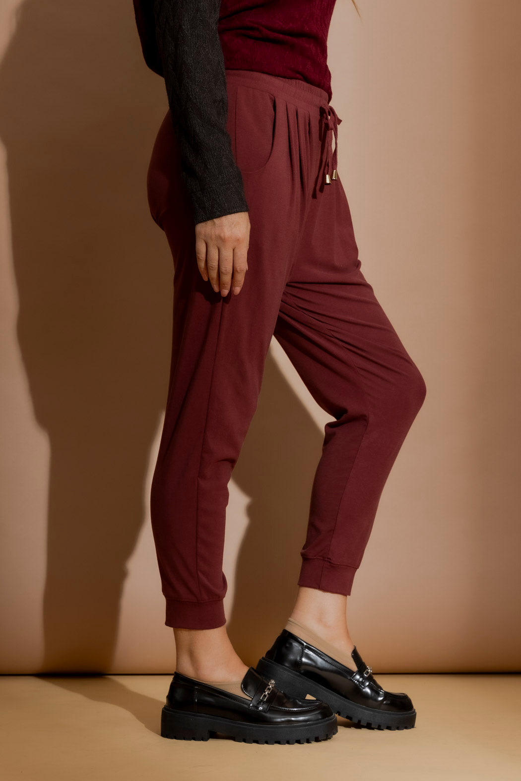 Burgundy Tencel Slouch Pant