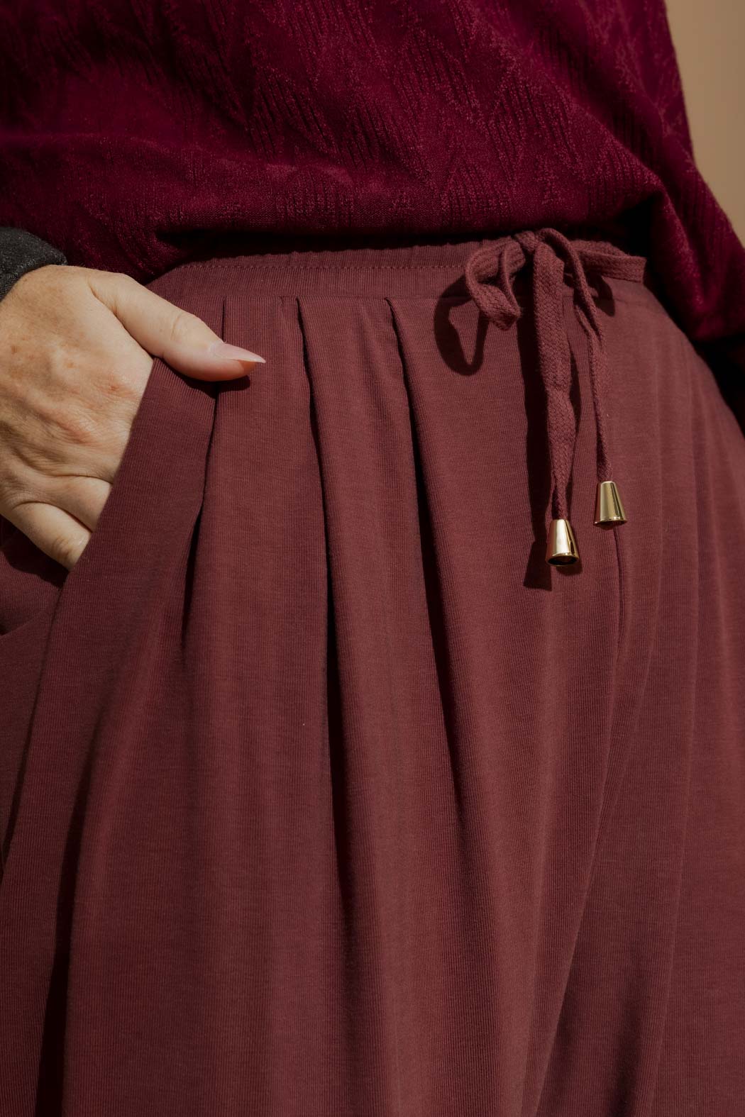 Burgundy Tencel Slouch Pant
