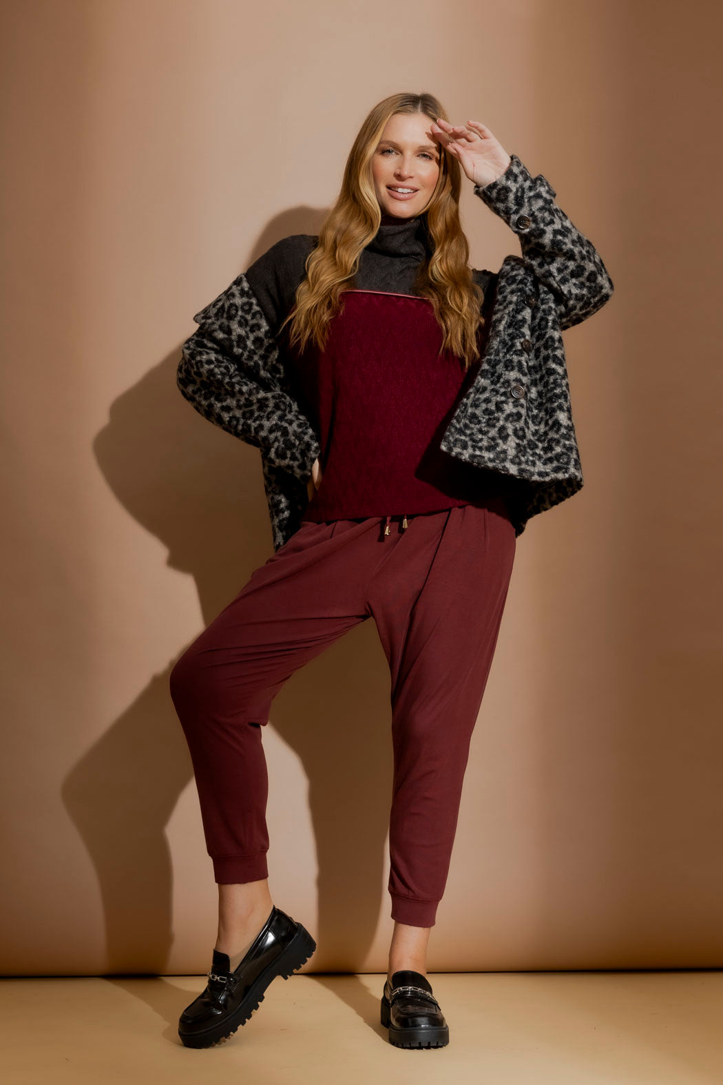 Burgundy Tencel Slouch Pant