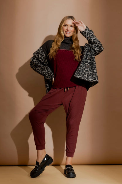 Burgundy Tencel Slouch Pant