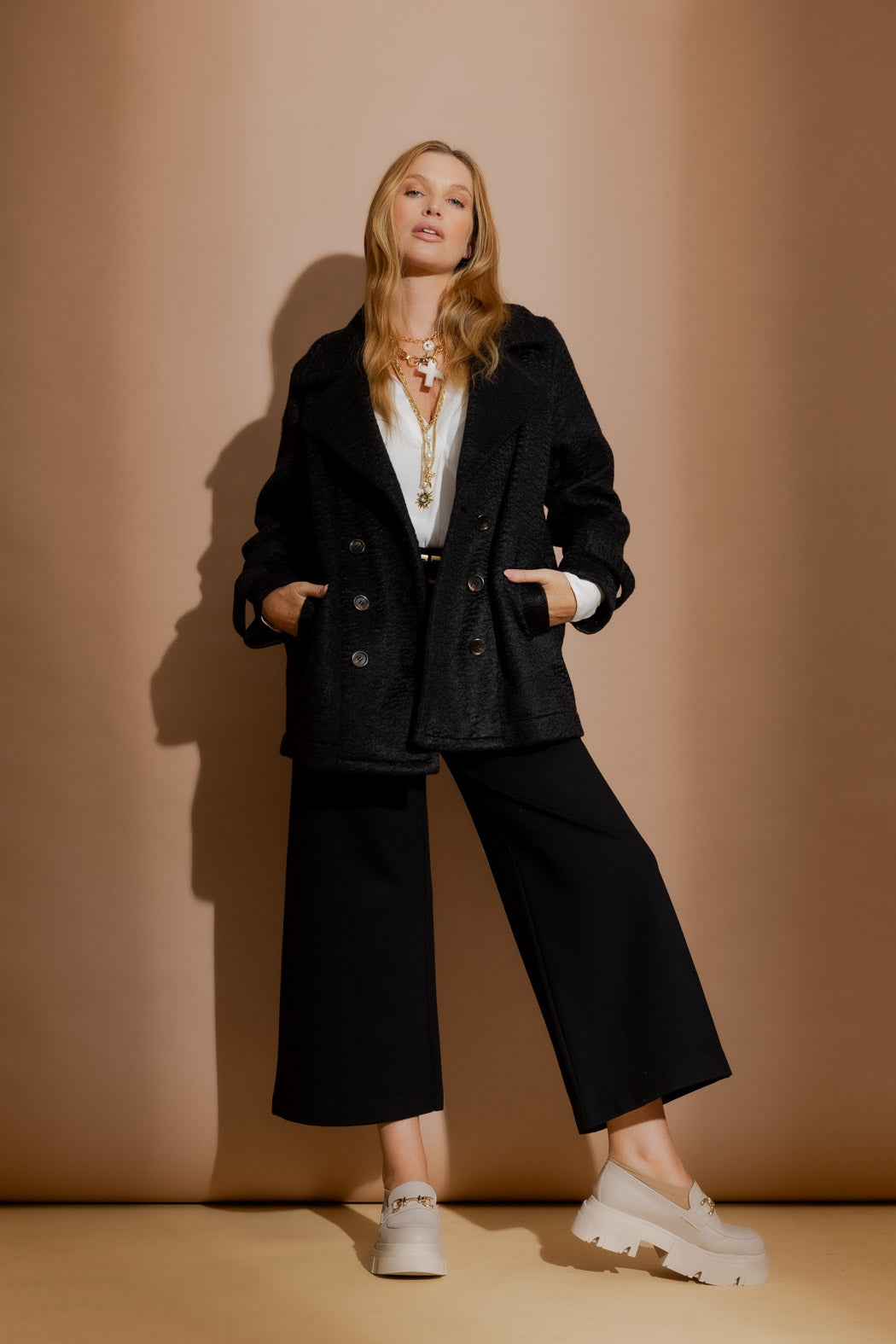 Black Soft Pea Coat