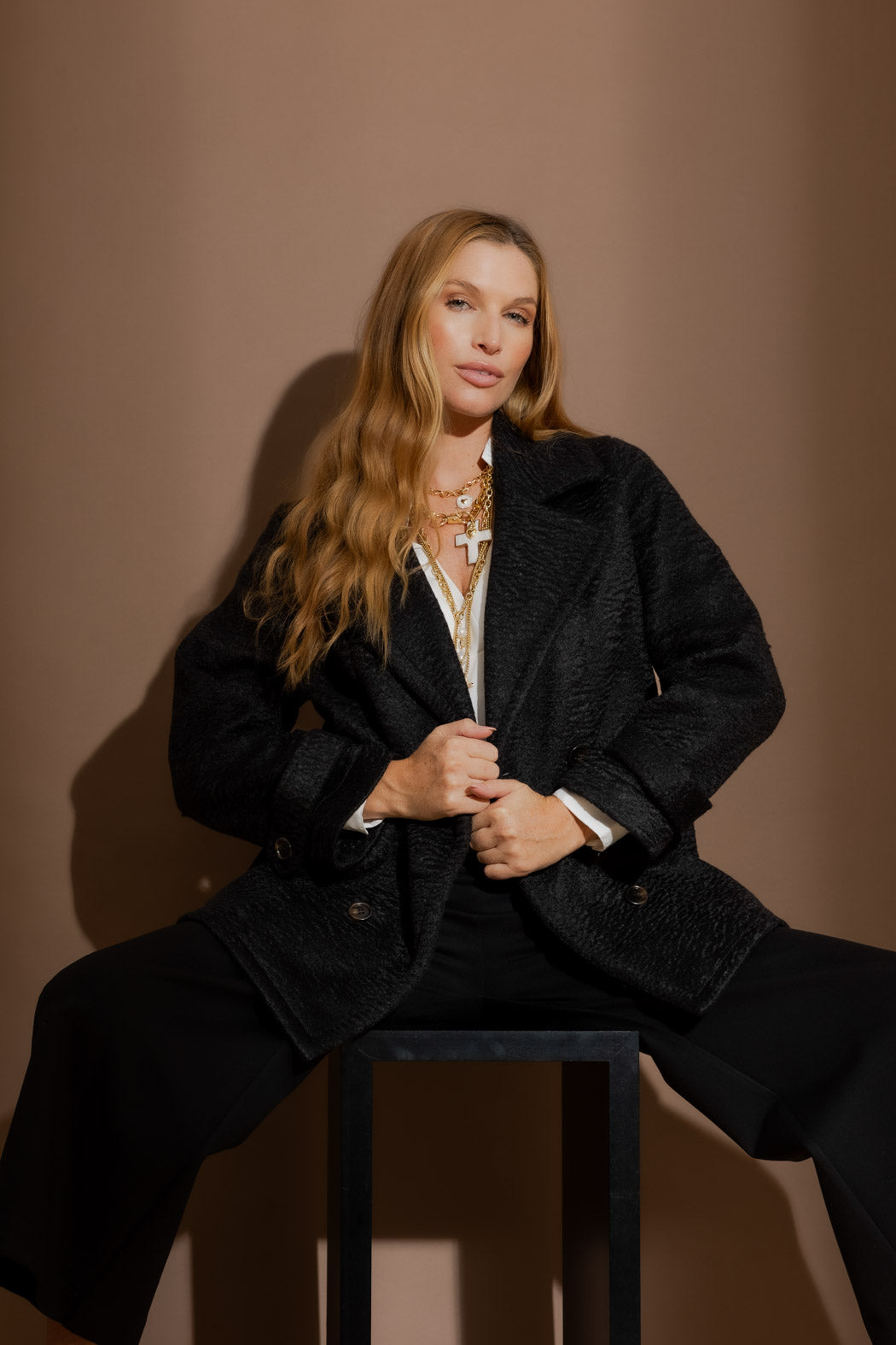Black Soft Pea Coat