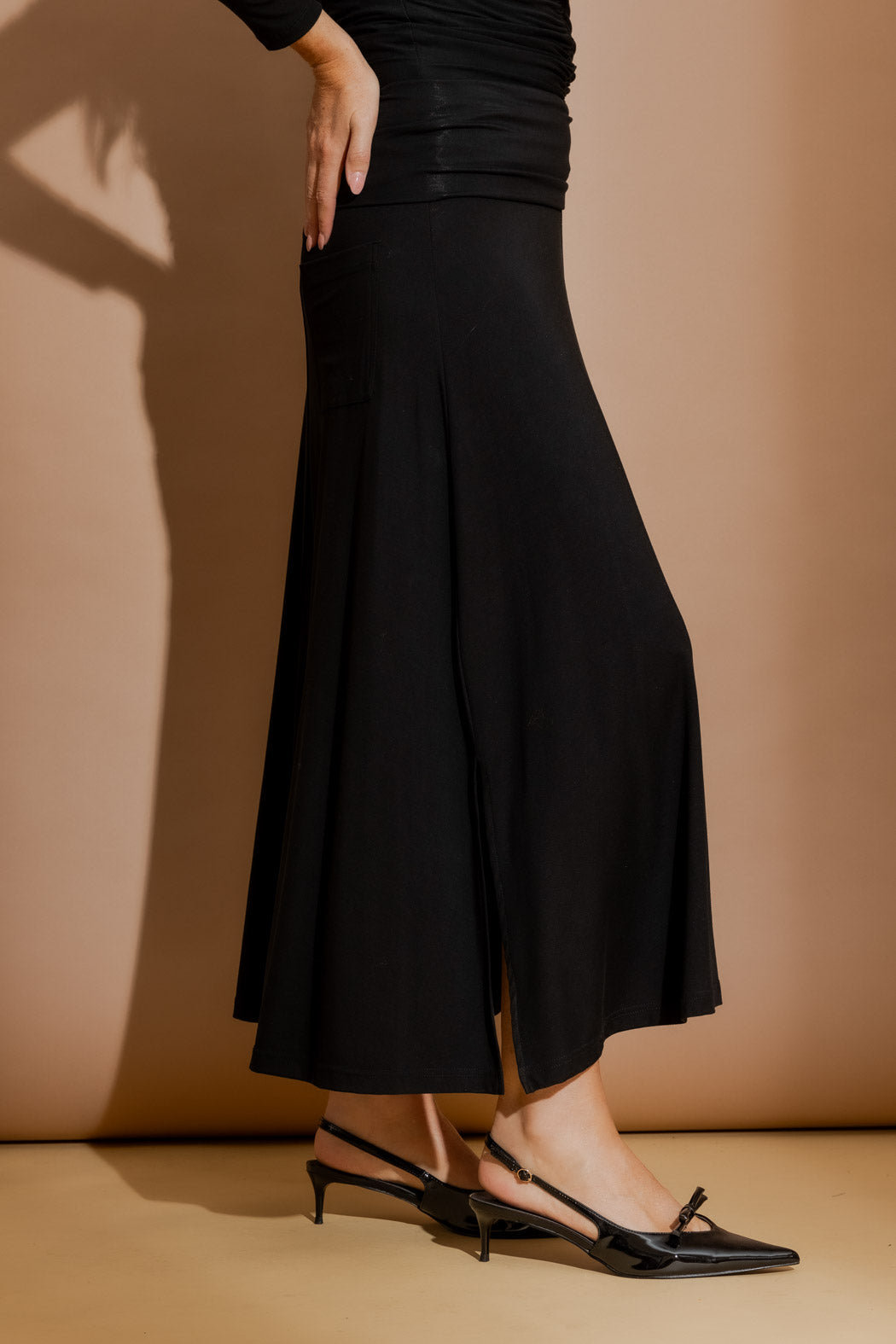 Black Tencel Roll Top Skirt