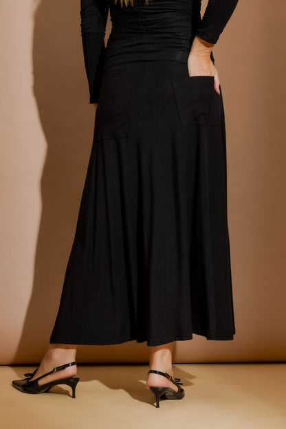 Black Tencel Roll Top Skirt