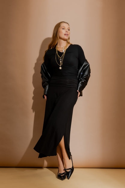 Black Tencel Ruched Top