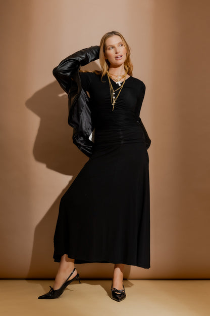 Black Tencel Roll Top Skirt