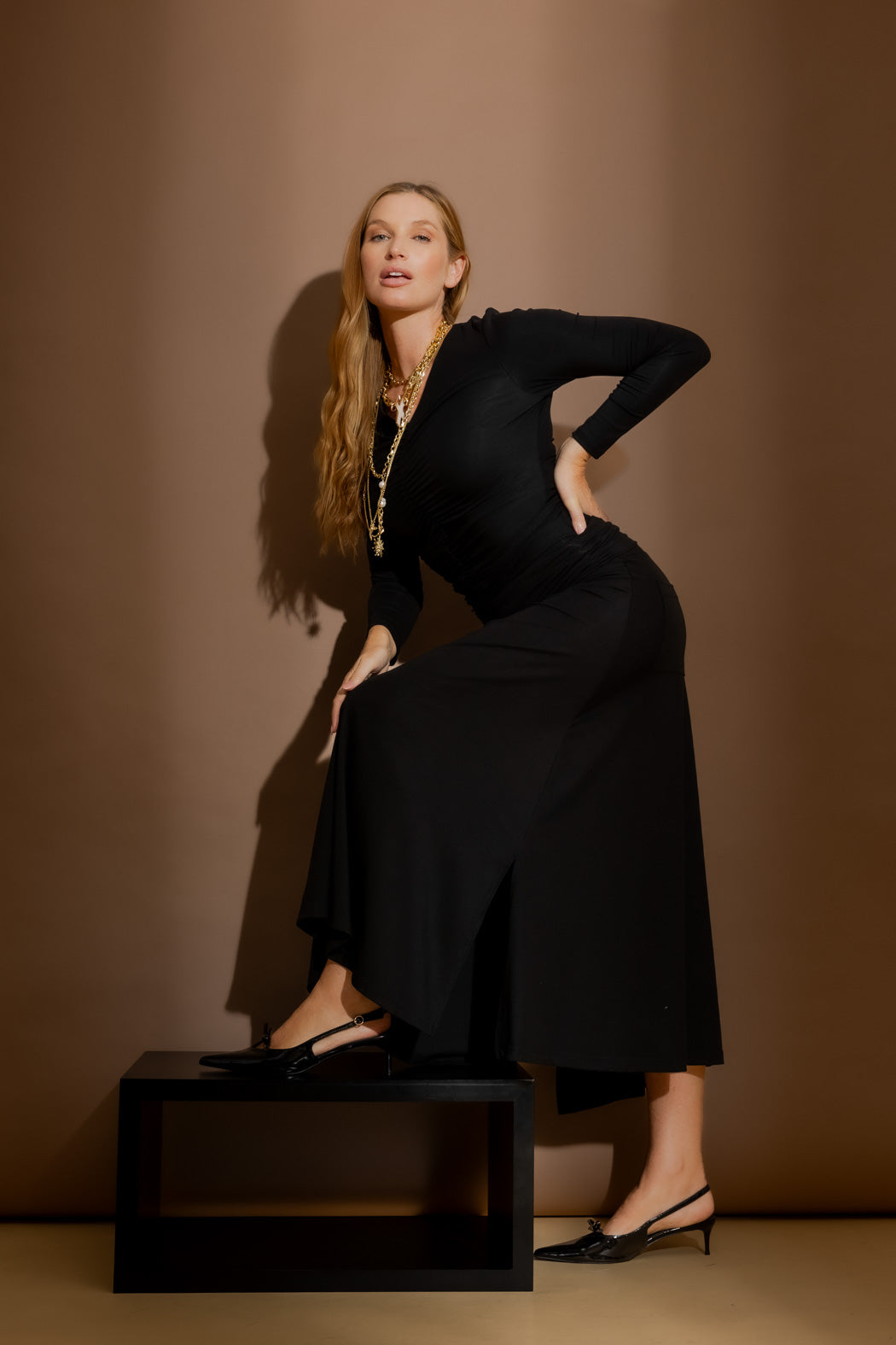 Black Tencel Roll Top Skirt