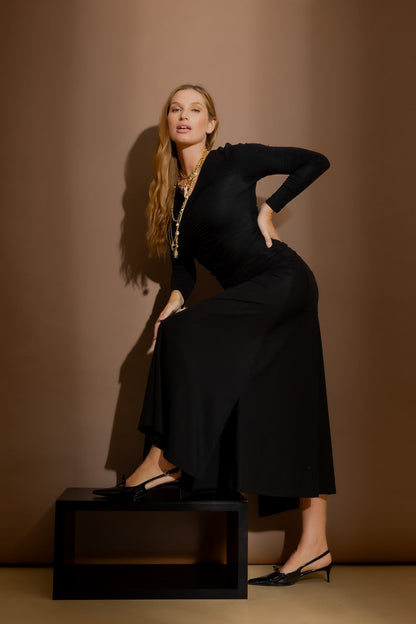 Black Tencel Roll Top Skirt