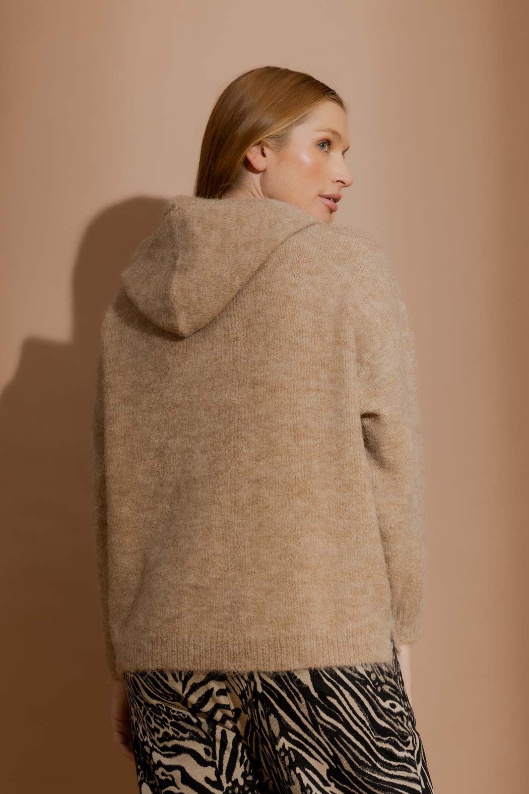 Camel Recycled Yarn Fluffy Hoodie Camel S