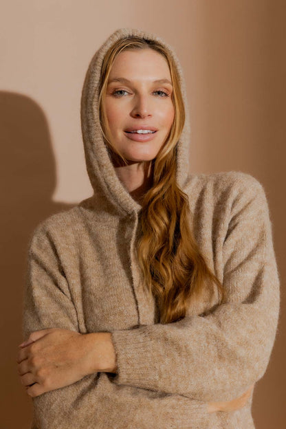Camel Recycled Yarn Fluffy Hoodie Camel S