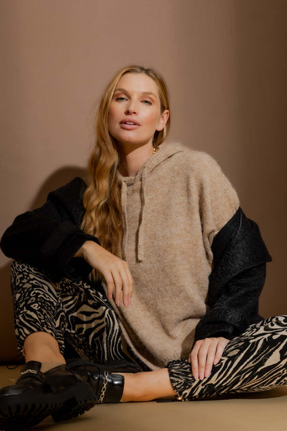 Camel Recycled Yarn Fluffy Hoodie Camel S