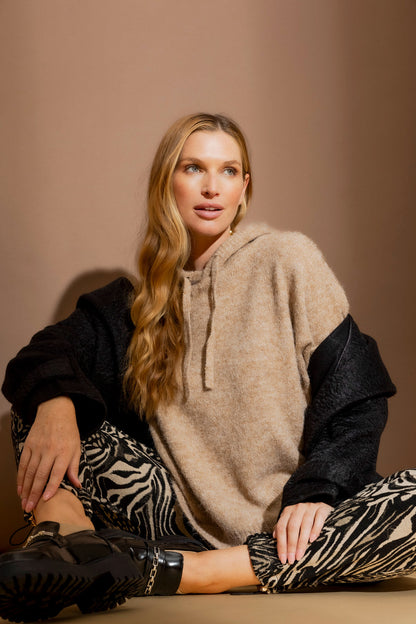 Camel Recycled Yarn Fluffy Hoodie Camel S