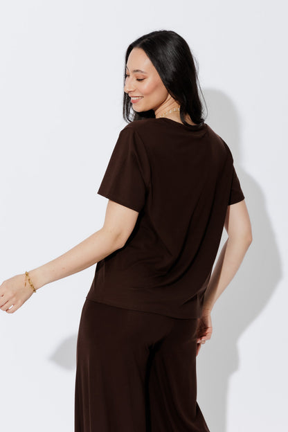 Black Tencel V-Neck T-Shirt