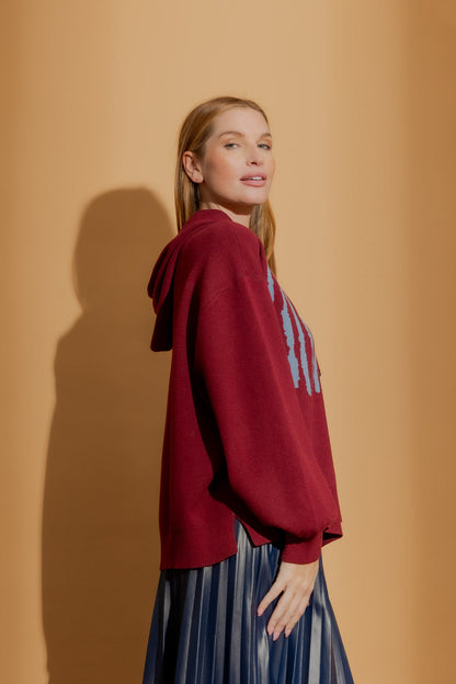 Burgundy Lines Hoodie Burgundy S