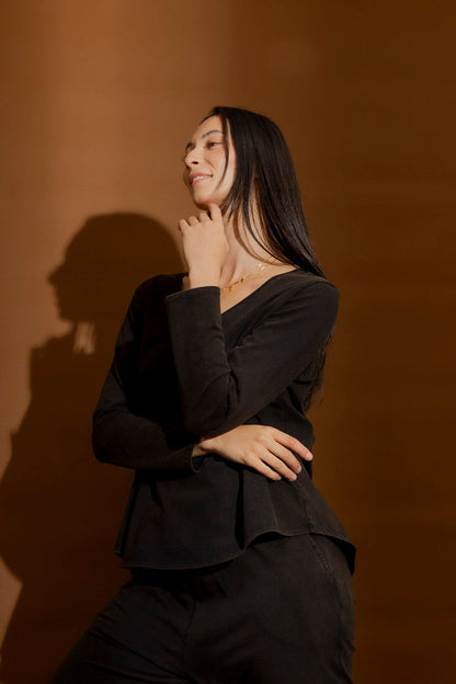 Black Washed Long Sleeve Top